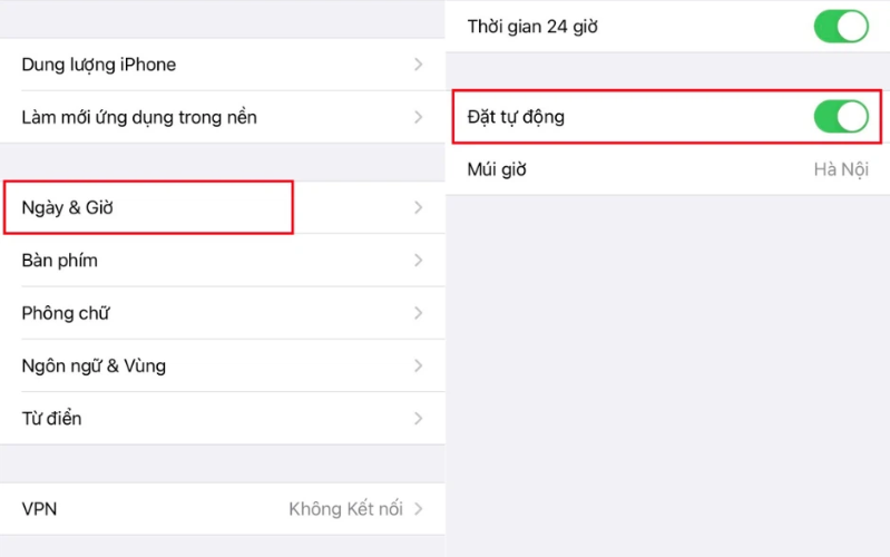 Chọn Ngày và Giờ, sau đó nhấn chọn Đặt tự động