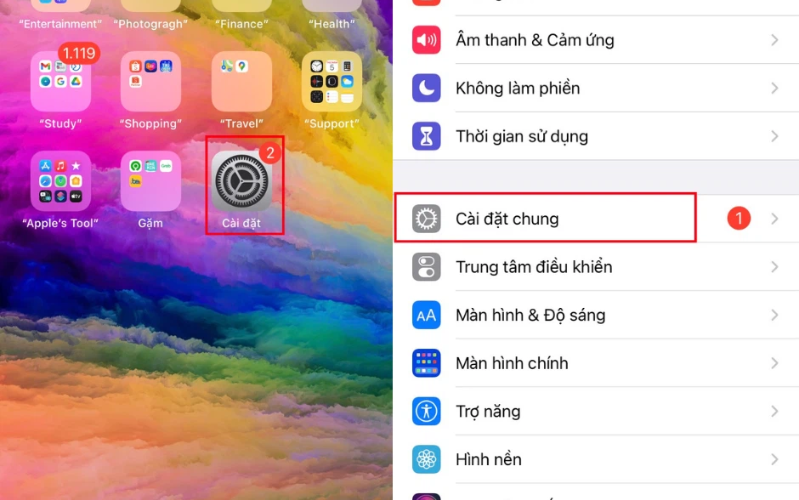 Chọn nút Cài Đặt, chọn Cài đặt chung