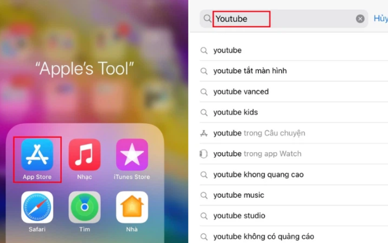 Vào Google Play (nếu bạn dùng hệ điều hành Android) hoặc App Store (nếu bạn dùng Iphone), tìm ứng dụng YouTube