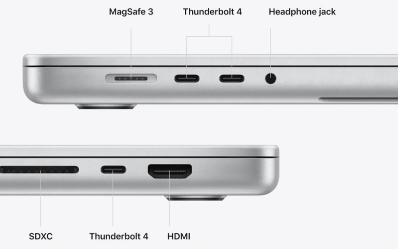 Hầu hết tất cả các cổng của MacBook Pro M2 có cùng cách bố trí với MacBook Pro M1.