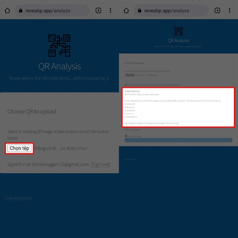 Sau khi nhập mã QR của bạn, trang web sẽ tiến hành quét mã