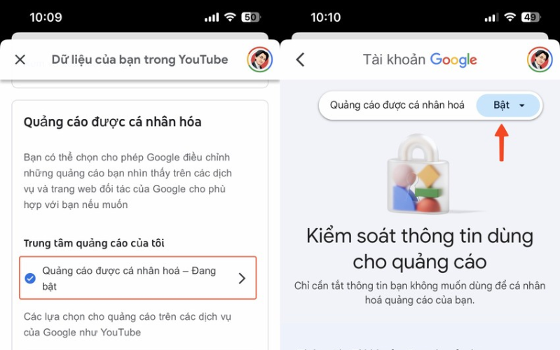 Nhấn vào menu bên cạnh tùy chọn Personalized ads (quảng cáo được cá nhân hoá) ở góc phải rồi bấm Turn off (tắt)
