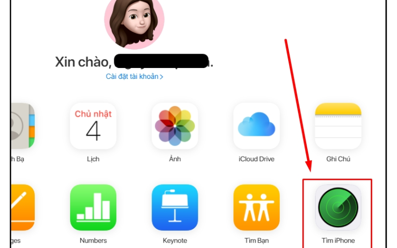 nhấn vào Tìm iPhone