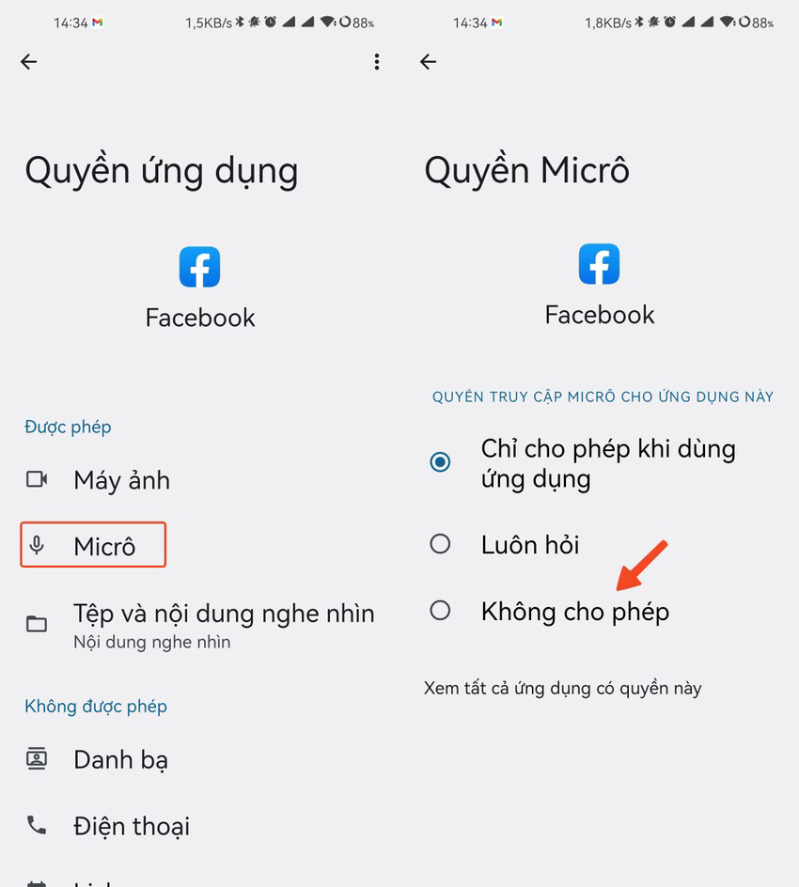 Thu hồi quyền truy cập micro của FaceBook trên Android