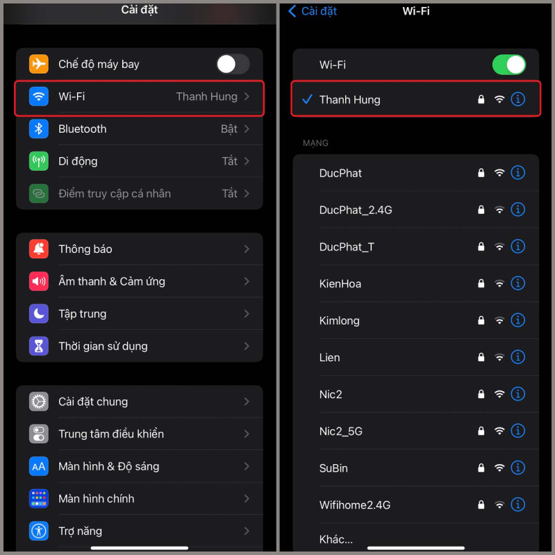 Chọn mạng Wi-Fi cần kết nối