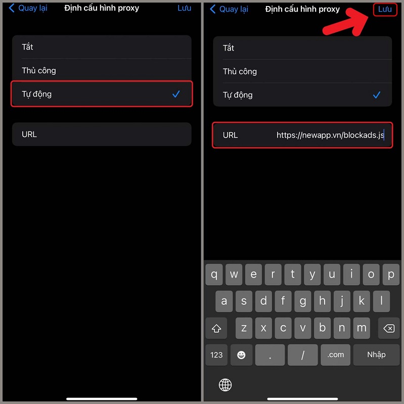 Chọn URL và nhấn Lưu