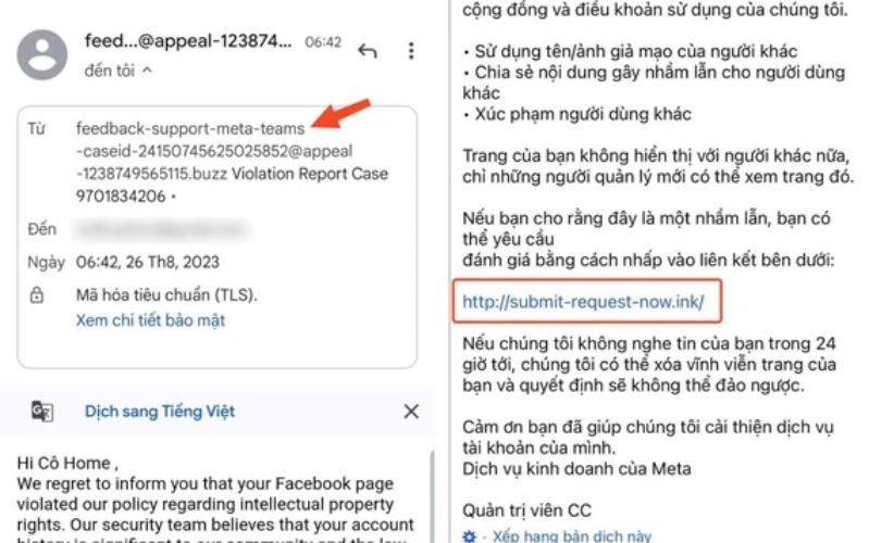 Email giả mạo có đính kèo link rút gọn khả nghi