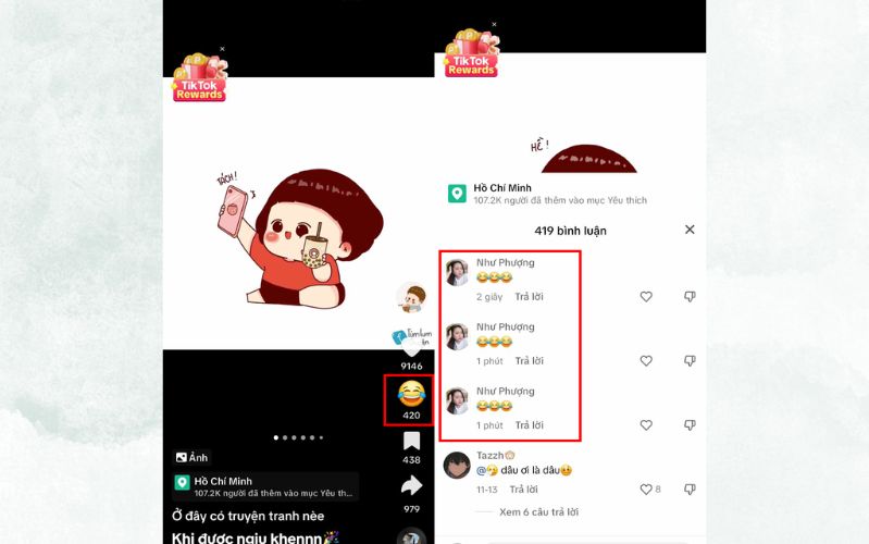 Thả biểu cảm trên video tiktok