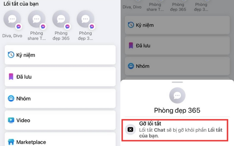 Xóa lối tắt tự động trên Facebook trên điện thoại iPhone