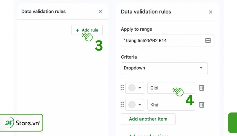Nhập các tùy chọn thả xuống trong Google sheet mà bạn muốn