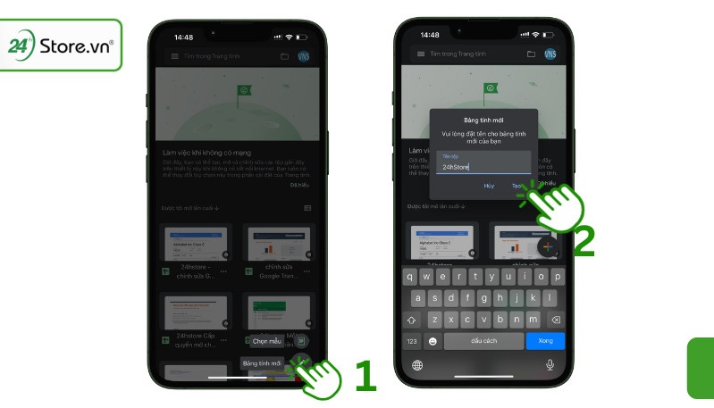 Tạo file Google trang tính mới trên điện thoại