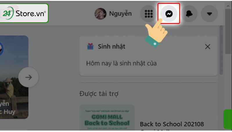 Đăng nhập tài khoản Facebook và chọn biểu tượng Messenger