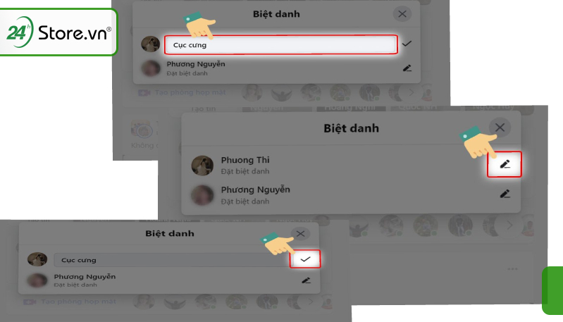 Nhấn biểu tượng cây bút để đặt biệt danh Messenger