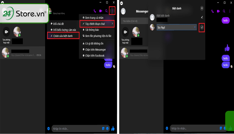 Váo ứng dụng Messenger và đặt biệt danh