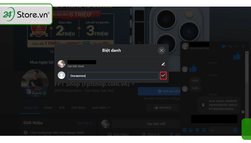 Xóa biệt danh Messenger đã đặt trên giao diện web