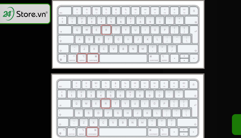 Nhấn chọn tổ hợp phím Option + Command + R hoặc Command + R
