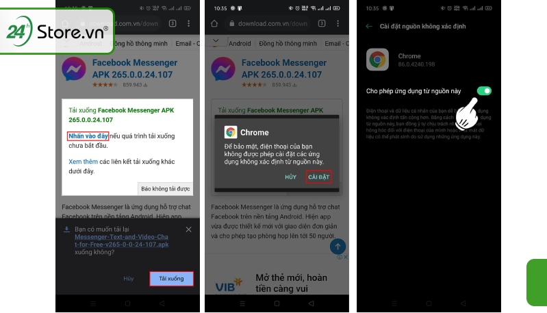 Cấp phép cho APK và tiến hành cài đặt Messenger cũ