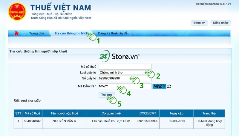 Tra cứu trên web của Tổng cục Thuế