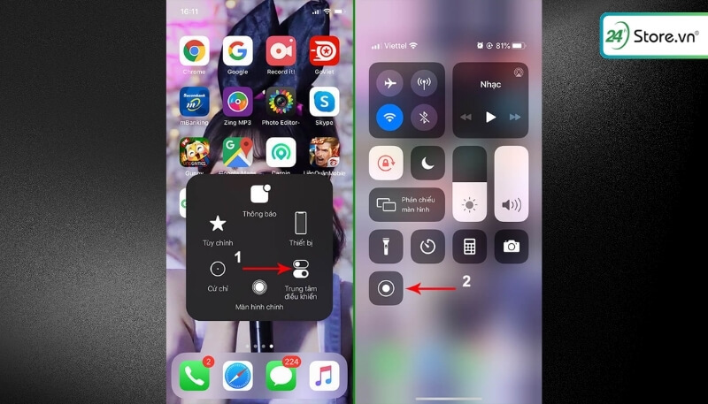Stream màn hình iphone Bước 2 Mở trung tâm kiểm soát (Trung tâm điều khiển)