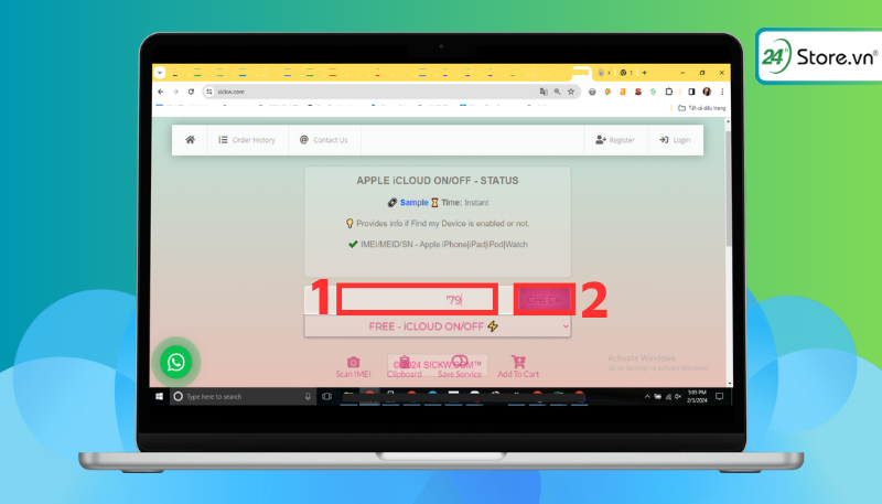 Nhập số IMEI sau đó chọn CHECK