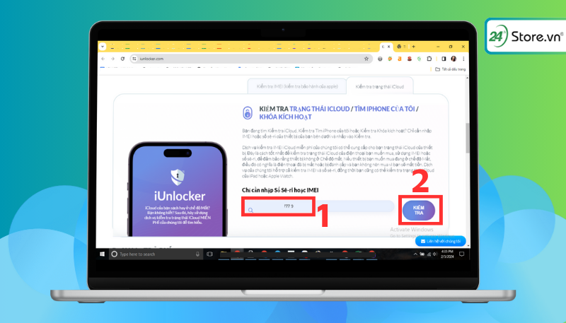 Nhập số IMEI sau đó chọn Kiểm tra