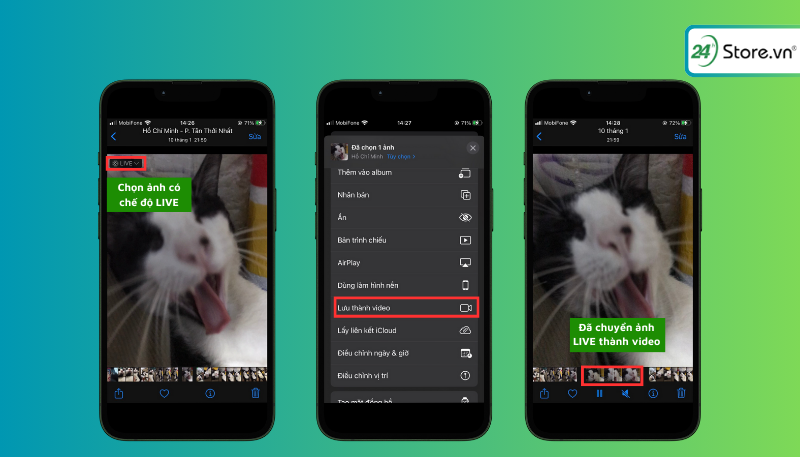 Chọn ảnh có chế độ LIVE sau đó chọn Lưu thành video là hoàn tất