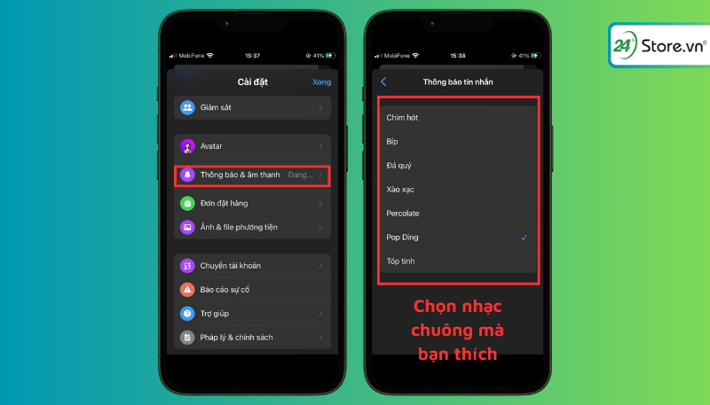 Nhấn vào Thông báo & âm thanh trong ứng dụng Messenger sau đó chọn nhạc mà bạn thích làm âm thanh thông báo