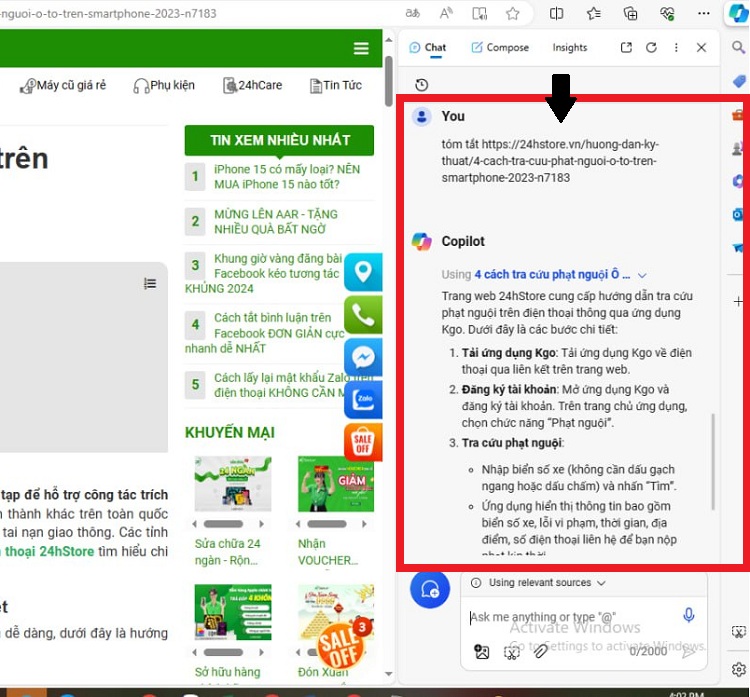 sử dụng câu lệnh để tóm tắt trang web
