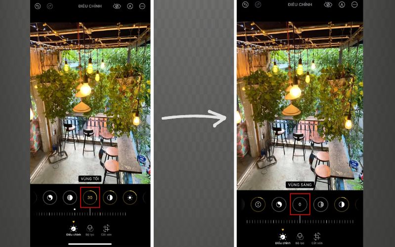 chỉnh ảnh thiếu sáng trên iphone
