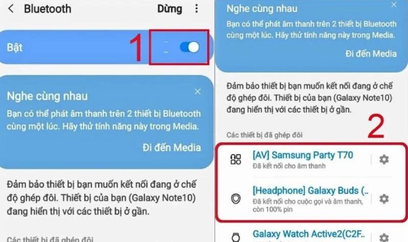 phát âm thanh điện thoại/máy tính cùng lúc trên 2 loa Bluetooth Bạn chọn 2 thiết bị muốn kết nối