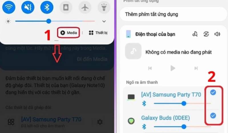 phát âm thanh điện thoại/máy tính cùng lúc trên 2 loa Bluetooth Bạn tích chọn tên 2 loa muốn phát cùng lúc
