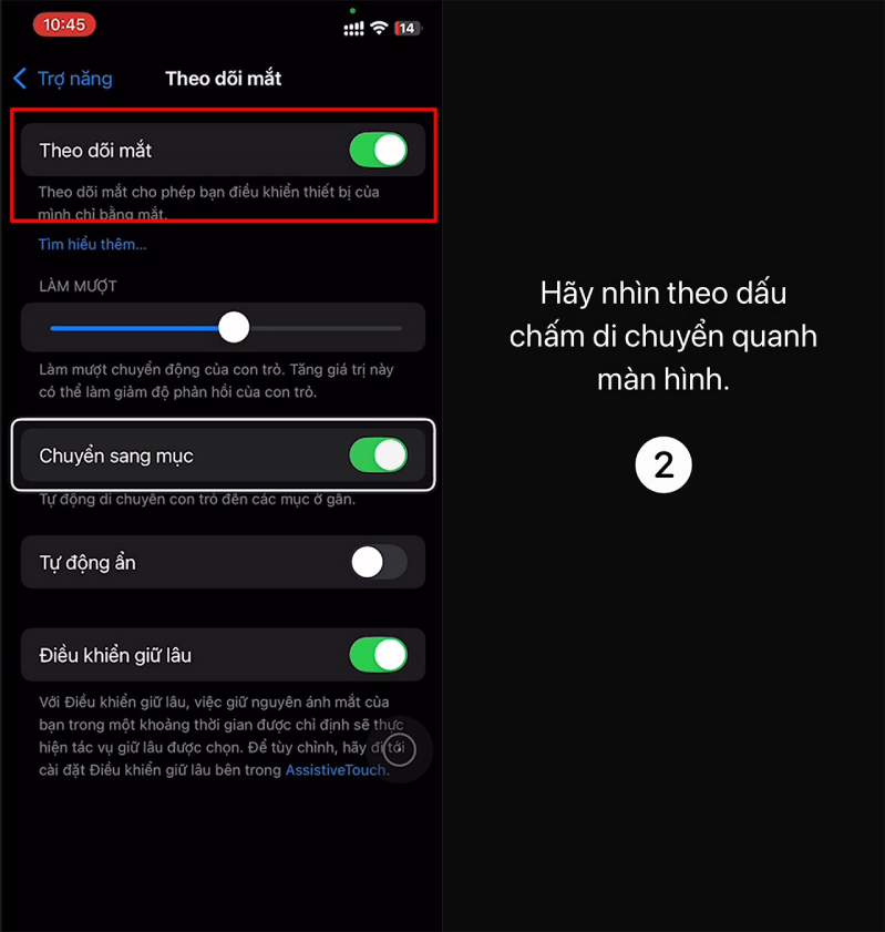 bật tính năng Theo dõi mắt trên iPhone