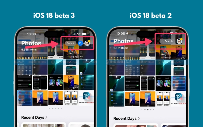 Sự thay đổi của ứng dụng Photo trong phiên bản iOS 18 beta 3
