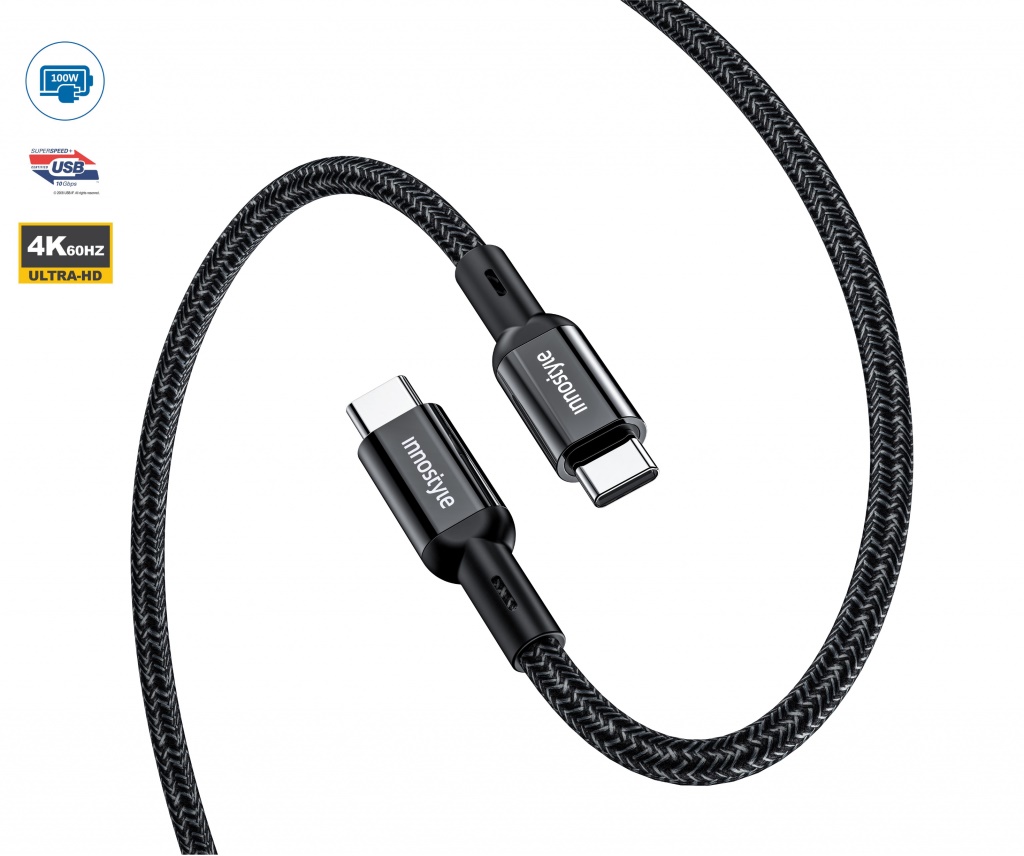 Cáp C to C Innostyle Powerflex 100W/10GBPS 4K/60HZ ICC200AL Vỏ cáp sạc chất lượng cao