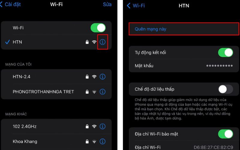 Quên và kết nối lại WiFi