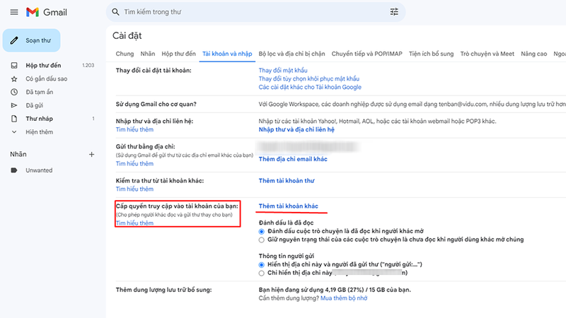 Cách ủy quyền truy cập Gmail cho người khác