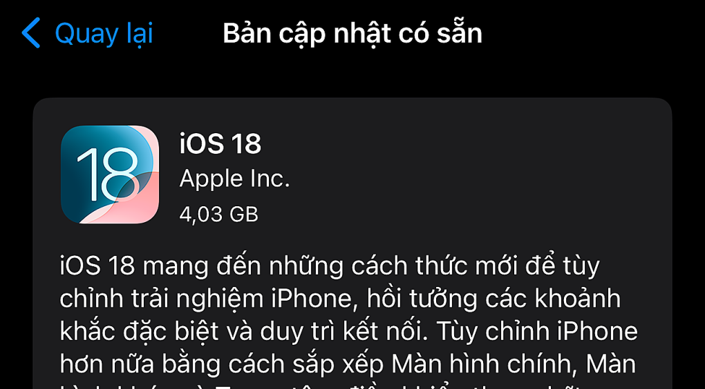iOS 18 cập nhật
