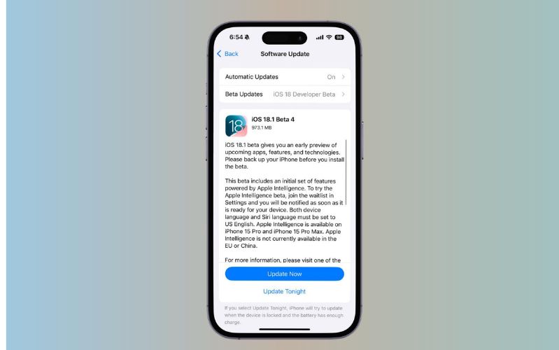 Cài đặt iOS 18.1 Beta 4