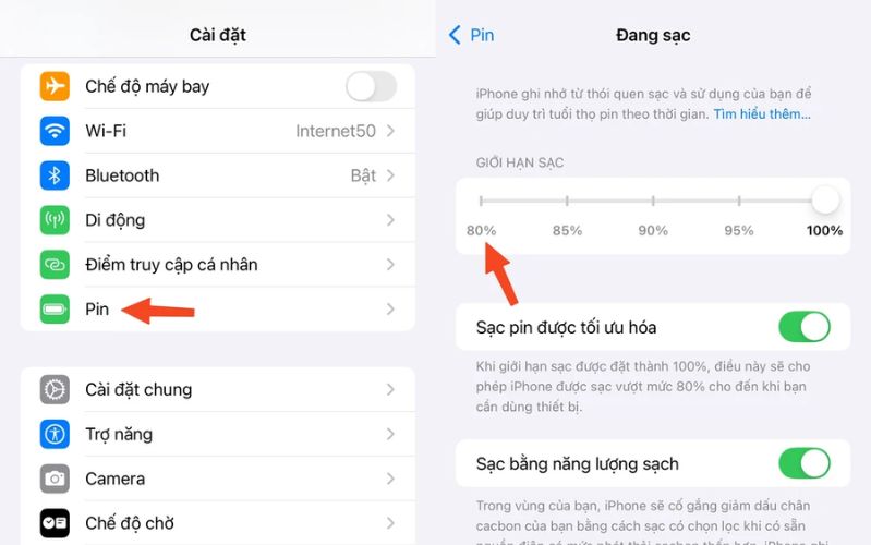 Hướng dẫn cài đặt Giới hạn sạc pin 