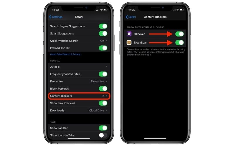 sử dụng content blockers