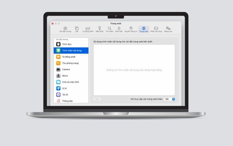 bật content blocker trên mac