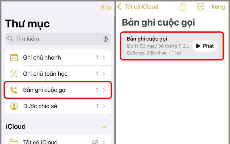 Các bản ghi âm sẽ hiển thị trong ứng dụng Ghi chú