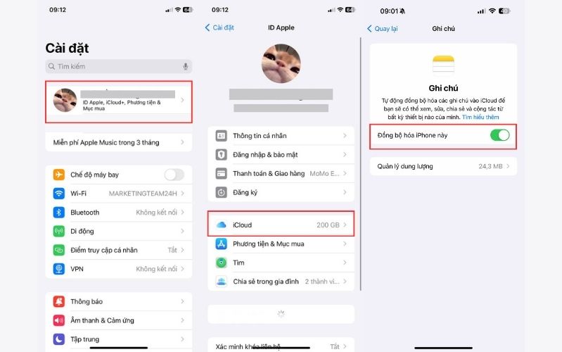 Kiểm tra cài đặt iCloud để đảm bảo đồng bộ hóa dữ liệu