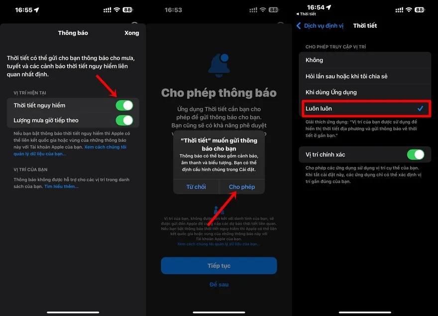 Các bước bật thông báo thời tiết trên iPhone