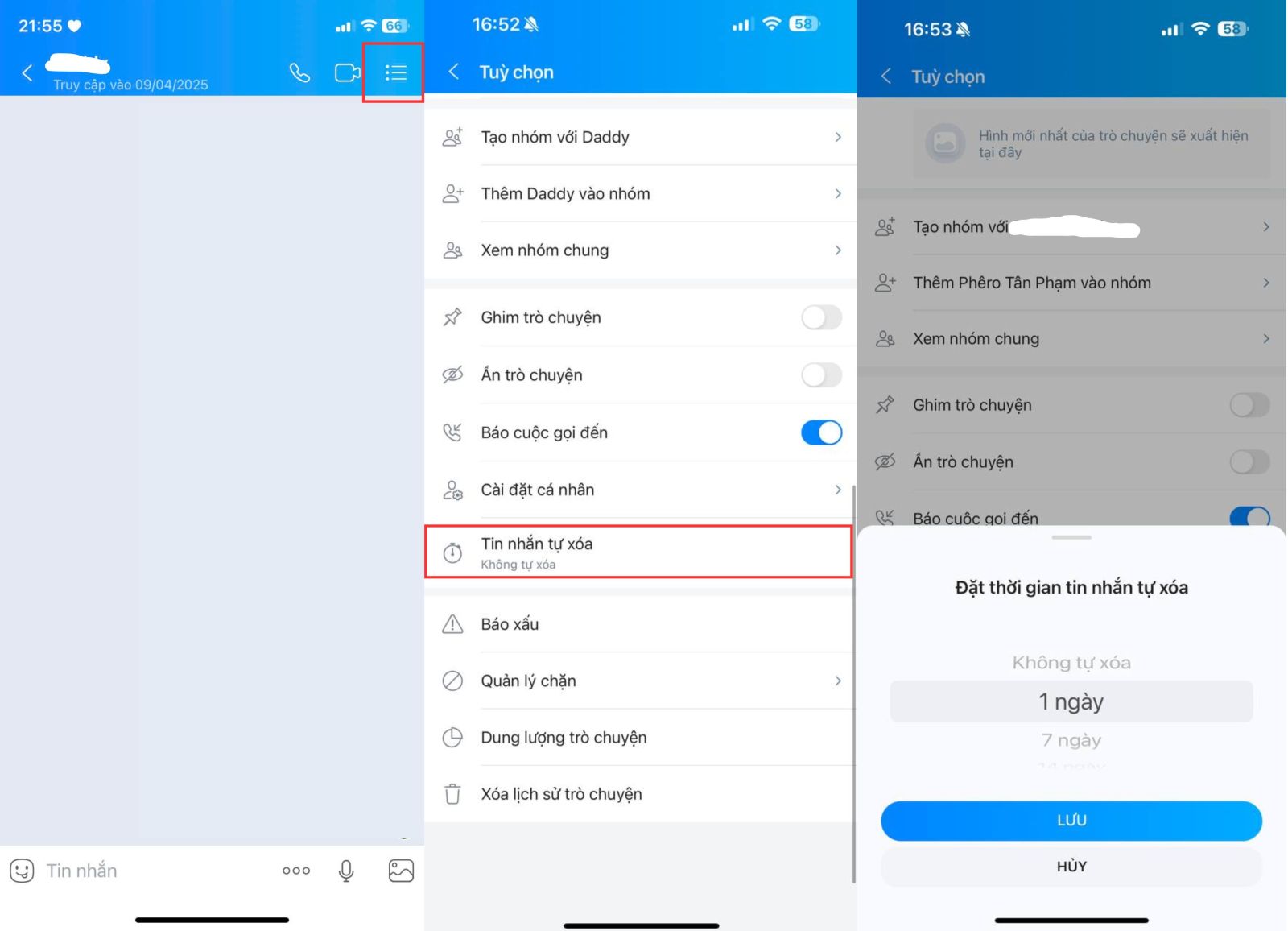 4. Kích hoạt tin nhắn tự xóa cho các cuộc trò chuyện nhạy cảm