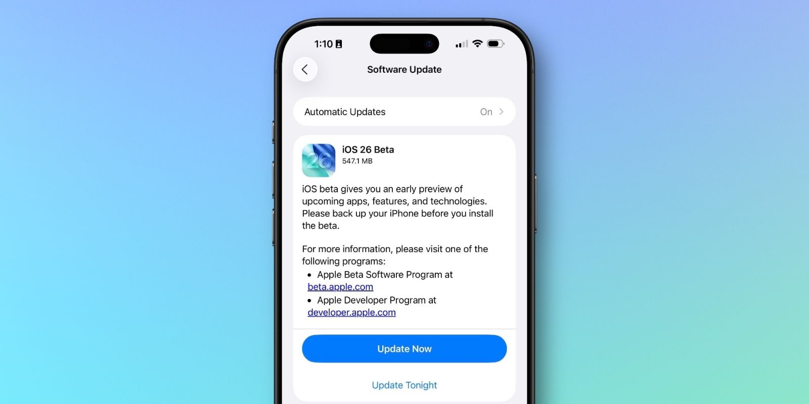 6. Hướng dẫn cập nhật iOS 26 Beta 1