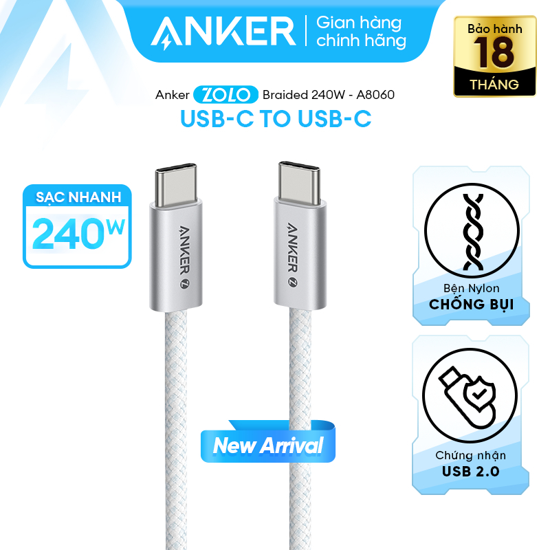 Cáp sạc Anker Zolo USB-C to USB-C 240W 1M A8060 6