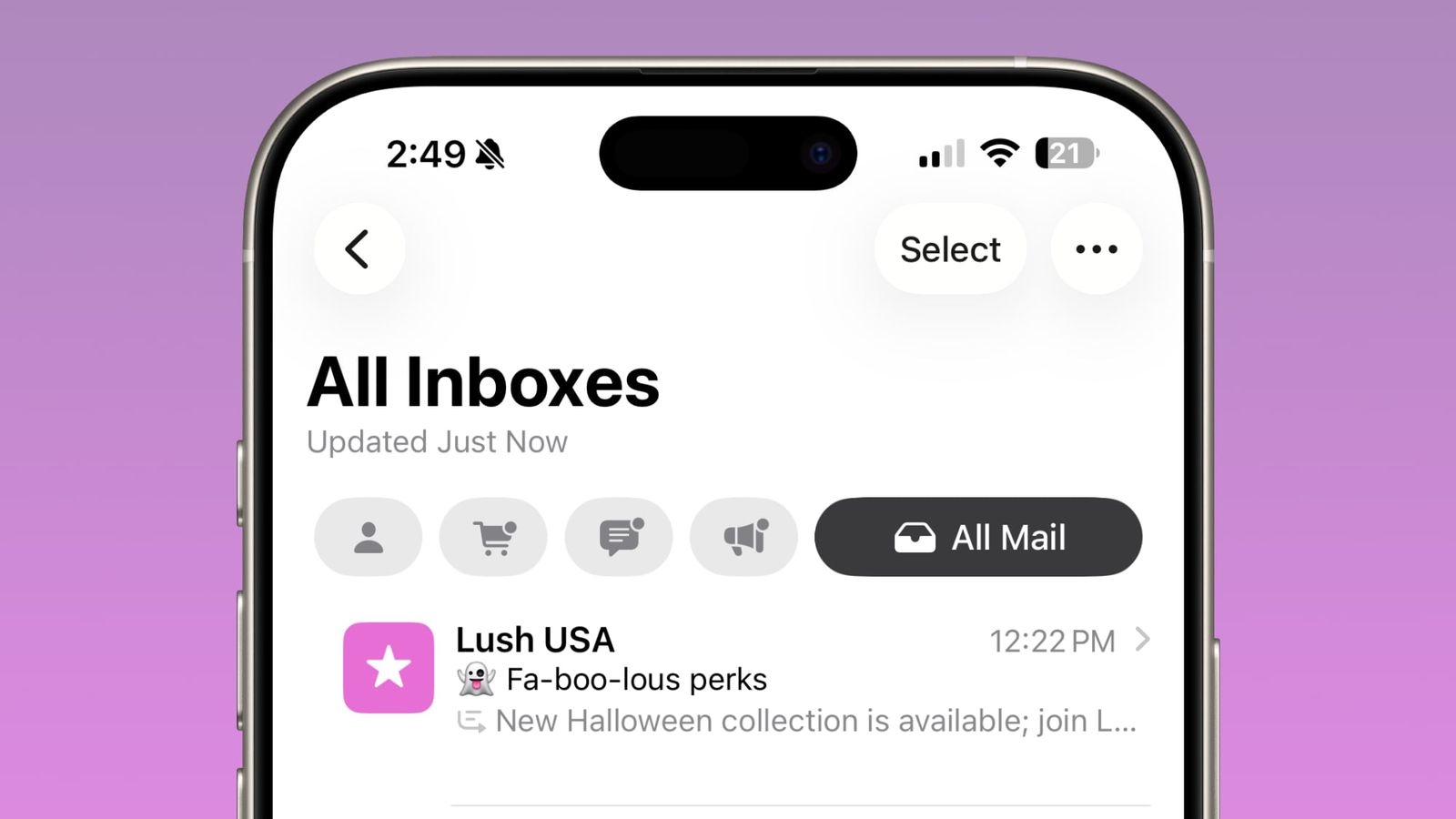 1.3. Ứng dụng Mail có nút “Chọn” chuyên dụng