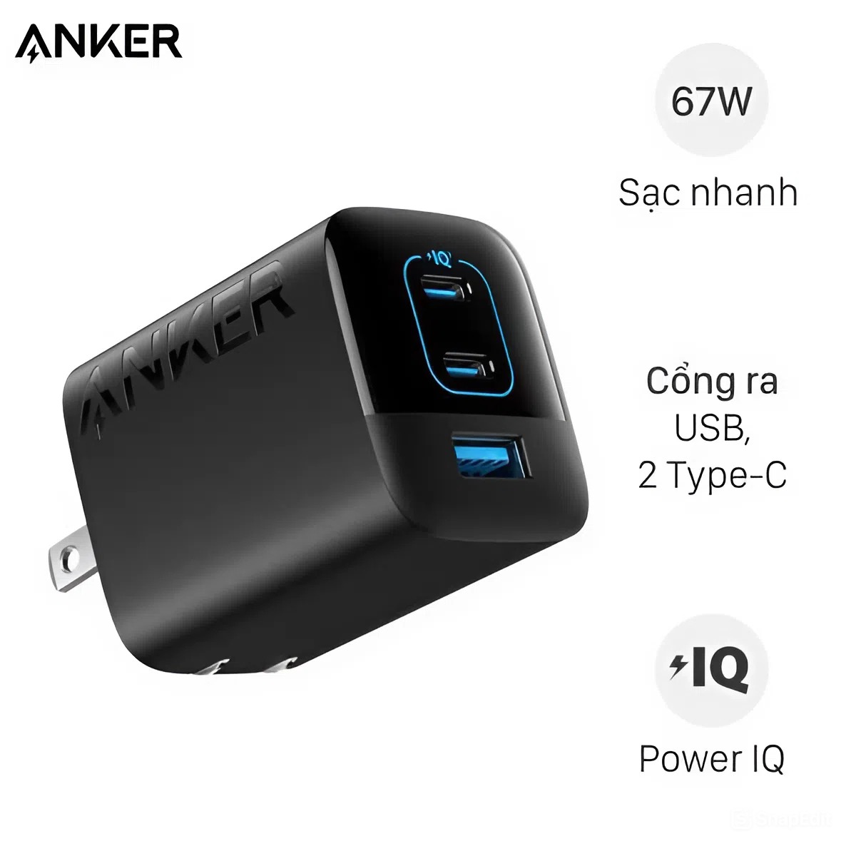 Cốc sạc Anker 336 3 cổng 2C1A 67W A2674