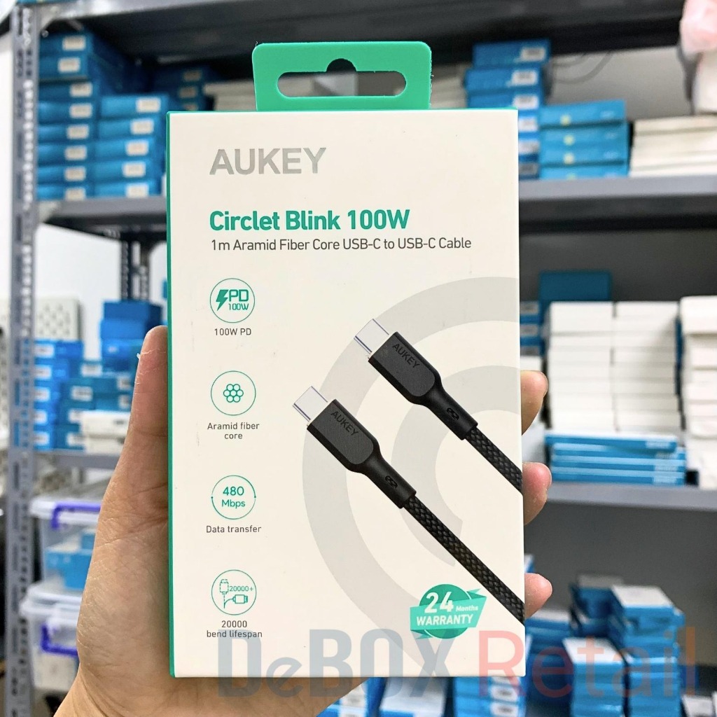 Cáp sạc Aukey CB-KCC101 C-C bọc dù lõi Kevlar siêu bền 1M